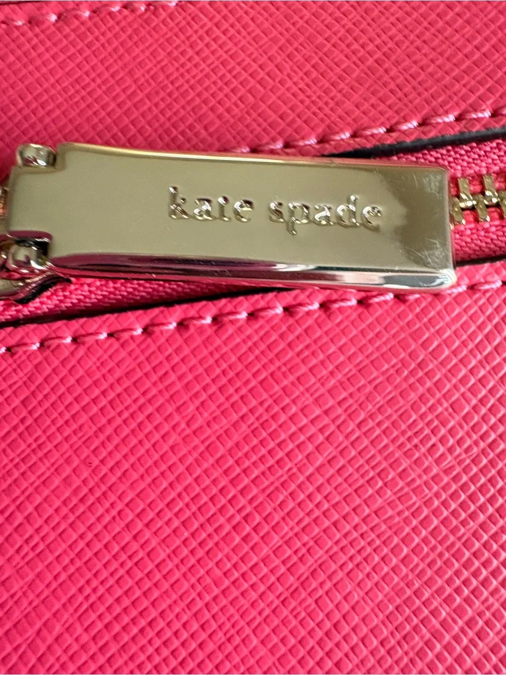 kate spade Pink Saffiano Wristlet Clutch with Gold Logo